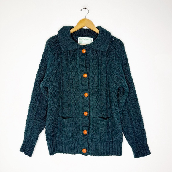 Malinmore Handloomed Wool Cardigan Sweater Cable Size 42 (Made in Ireland) Large - Picture 1 of 5